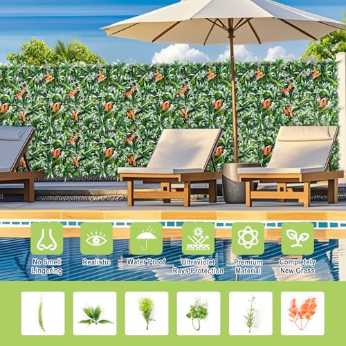 Grooy 20"X20" Artificial Boxwood Panels, 12PCS Grass Wall Hedge Panels UV-Protected Greenery Privacy Hedge Screen, Grass Backdrop Wall for Indoor Outdoor Patio Balcony, Party Garden Fence Decor - color: Foxtail Grass, size: 12PCS 20''x20''
