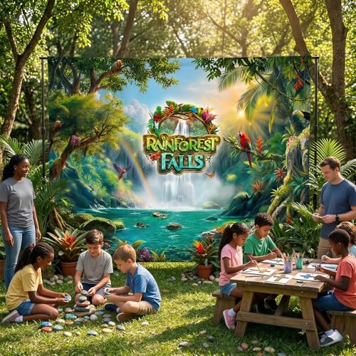 Rainforest Falls VBS Backdrop Rainforest Party Decorations for 2026 VBS Sunday School Classroom Banner Photo Props 7x5FT