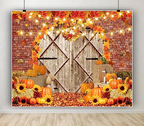 Fall Thanksgiving Backdrops for Photography Pumpkin Barn Door Fall Photo Backdrop LFEEY 10x8ft Maple Autumn Harvest Theme Background Autumn Farm Harvest Event Party Decorations Banner Photo Props