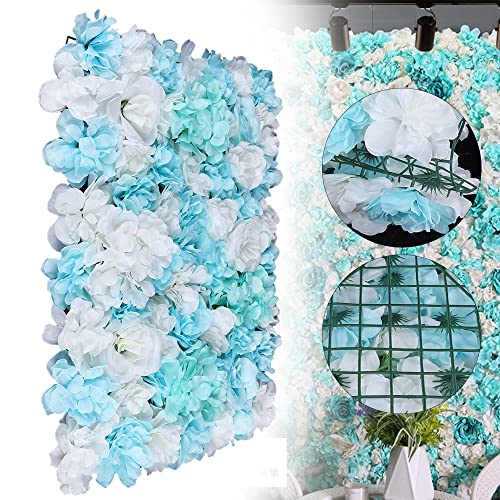 LOYALHEARTDY 12 Pack Artificial Flower Wall Panels 24" x 16" Blue & White Faux Hydrangea and Rose Artificial Flower Backdrop Panels for Wedding Party Event Flower Wall Decor - color: 12pcs, Blue&white
