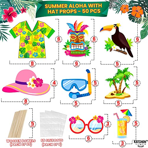 KatchOn, Tropical Hawaiian Photo Booth Props - Pack of 50 | Luau Party Decorations | Luau Photo Booth Props for Hawaiian Party Decorations | Luau Photo Props, Hawaii Luau Christmas Photo Propa - color: Summer Props