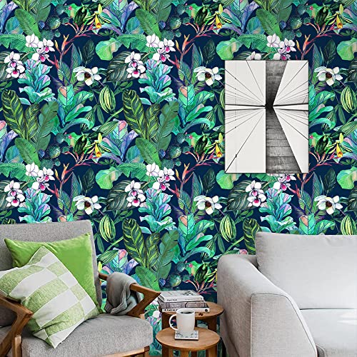 Tropical Wallpaper Peel and Stick Leaf Flower Contact Paper Decorative Self Adhesive Floral Wallpaper for Bedroom Walls Shelf Drawer Liner Nightstand 17.71in x 236.2in - color: Floral-31, size: 17.71" x 236.2"