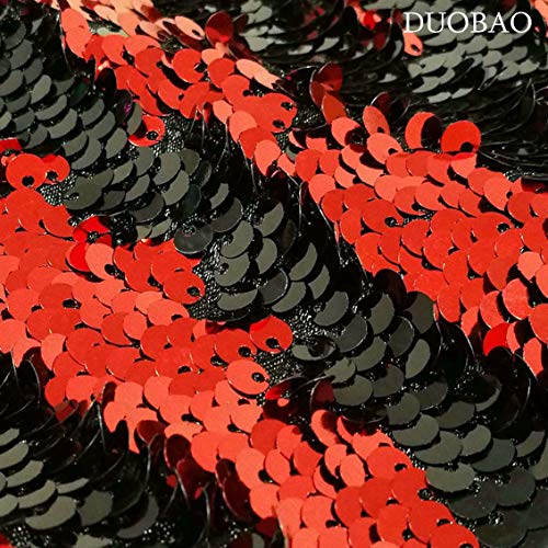 DUOBAO Black to Red Reversible Sequin Fabric by The Yard 6 Feet Two Tone Mermaid Sparkly Colorful Easily Flip Up Fabrics 5mm DIY Sewing Clothes,Tablecloth Runner,Backdrop for Dress - color: Black to Red, size: 2 Yards