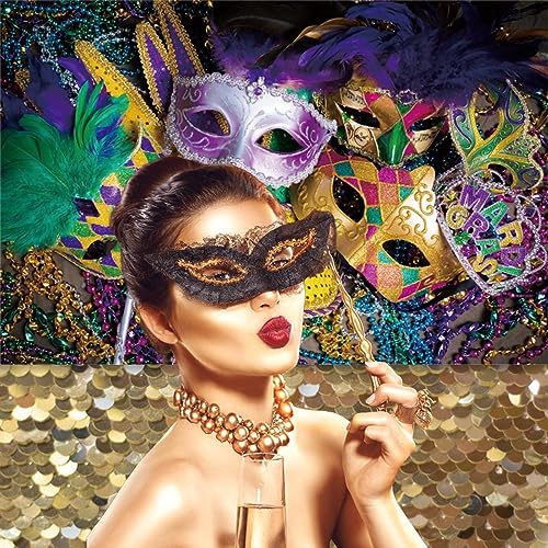Mardi Gras Decorations Backdrop Masquerade Party Decorations Carnival Backdrop 10x8ft Banner Colorful Mask Dress Up Party Photography Background Fiesta Birthday Photo Studio Props - size: 10x8ft