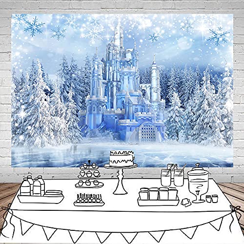 Mocsicka Winter Wonderland Backdrop Wonderland Party Decorations Crystal Ice Castle Photography Background for Kids Photo Studio Props - size: 8x6ft