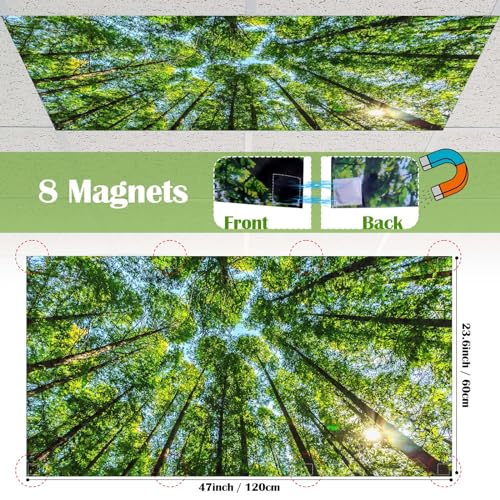 6 Pcs Fluorescent Light Covers for Ceiling Lights with 48 Magnets Decorative Magnetic Light Filters for Classroom Office Kitchen Decoration(Forest) - color: Forest