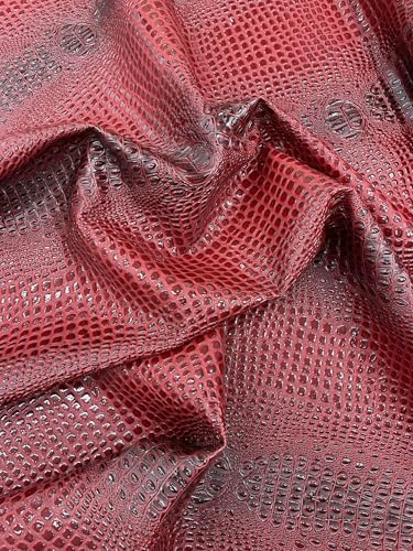Glossy Two Tone Gator Fake Leather Upholstery, 3D Crocodile Skin Texture Faux Leather PVC Vinyl, 54" Wide (Dark Red, 36" X 54") - color: Dark Red, size: 36" X 54"