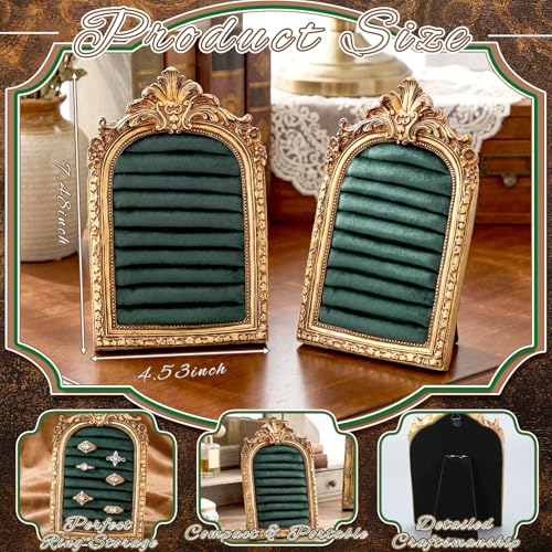 Liliaafar Vintage Ring Holder Gold Ring Wedding Display Suede Jewelry Box Stand Frame Earring Tray Anniversary Engagement Baroque Organizer Photograph Prop for Women Birthday Gifts (Arch,Green Mat) - color: Green Mat, style: Arch