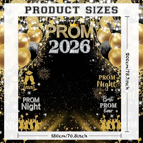 MEHOFOND Prom 2026 Backdrop for Photoshoot Black Gold Graduation Congrats Grad Photography Background Banner for Prom Night Party Decor Favors Supplies - color: Black