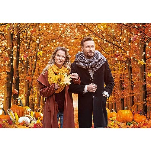 10x8FT Fall Photo Backdrop Maple Leaf Pumpkin for Photography Background Autumn Outdoor Party Decorations Fall Autumn Thanksgiving Day Photo Banner - size: 10x8ft