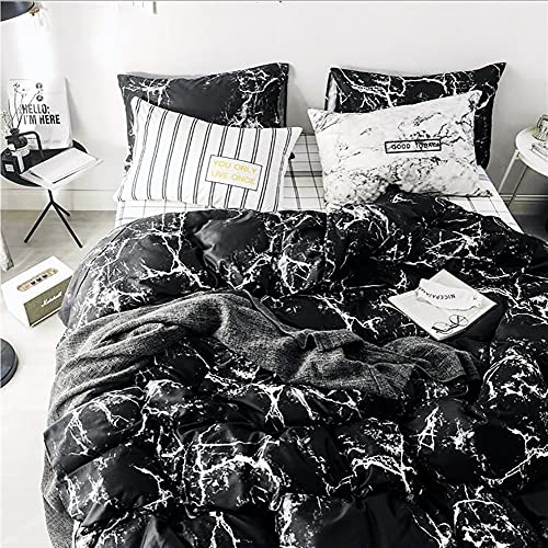 KAREVER Black Comforter Set Boys Black Marble Bedding Set Twin Lightweight Soft Blanket Teen Boy Girls Breathable Black Marble Quilt Set 3 PCs Bed Comforter Set - color: Black Marble, size: Twin/Twin XL