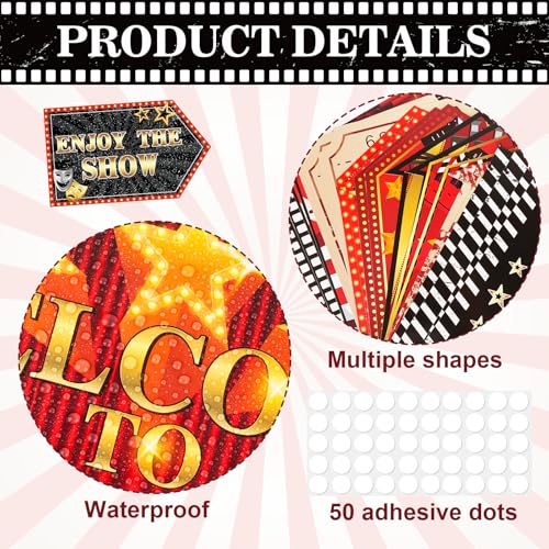 Hooqict 20 Pieces Movie Night Decorations Movie Themed Party Directional Signs for Cinema Welcome Now Showing Theater Film Birthday Party Decorations Supplies - style: Movie