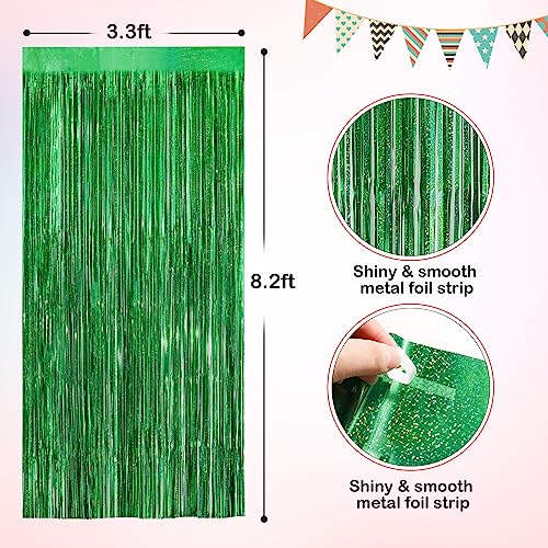 Green Metallic Tinsel Foil Fringe Curtains, 2 Pack 3.3x8.3 Feet Party Streamer for Birthday Party Decorations, Halloween Decor, Foil Curtain Backdrop for Christmas Party Decorations - color: Green, size: 2 Pack