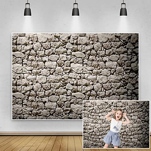 Yeele 8x6ft Brick Stone Wall Backdrop Nostalgia Irregular Stone Texture Ancient Uneven Cracked Rock Vintage Grunge Photography Background for Kids Adults Artistic Portrait Photo Shoot Props - size: 8x6ft