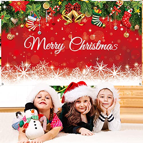 Irenare Christmas Backdrop Merry Christmas Banner Party Decoration Xmas Photography Background Photo Props for Winter Holiday New Year Eve Family Party Decoration Supplies(Snowflake) - style: Snowflake