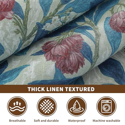 Rectangle Waterproof Tablecloth Linen Textured Table Cloth,Stain and Wrinkle Resistant Washable Fabric Table Cover for Dining, Party, Camping and Outdoor, 60 x 104 Inch, Blue Leaves - color: Blue Leaves, size: 60" x 104" (Rectangular)