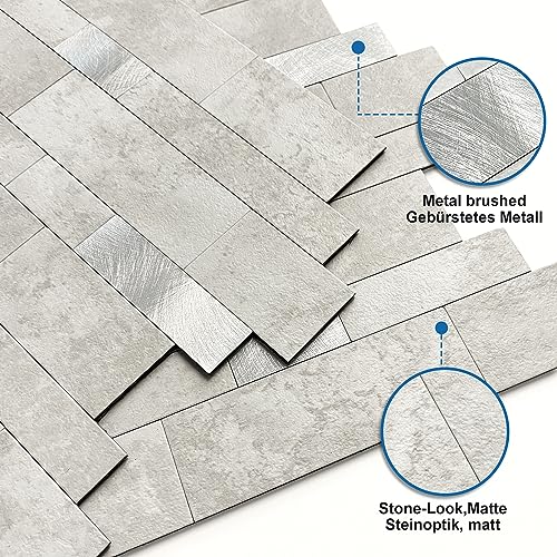 Backsplash Tile for Kitchen Peel and Stick Stone Matte Finish,Bathroom Tiles Stickers 3D Wall Panel Linear Mosaic Marble Backsplash Waterproof(5sheets,Cement Grey) - color: Cement Grey, size: 5sheets