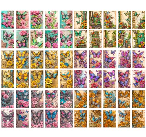Vintage Butterfly Flower Scrapbook Paper - 180 Sheets Old Antique Floral Butterfly Junk Journaling Scrapbook Supplies Decorative Paper for Letter Writing,Poster,Planners,Collage - color: Vintage Butterfly, size: 3.94″ x 5.51″