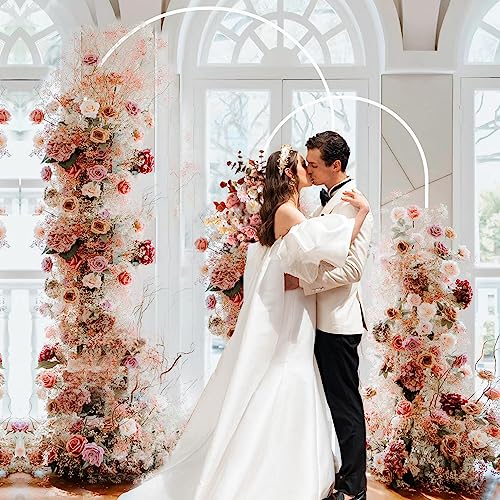 Fomcet Metal Arch Backdrop Stand Set of 2 Wedding Arch Stand White 7.2FT & 6FT Arched Frame for Birthday Party Baby Shower Graduation Ceremony Decorations - color: White