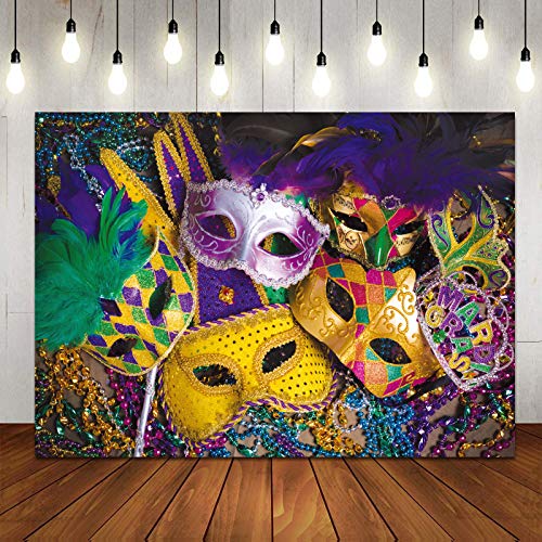 10x8ft Venetian Mardi Gras Decoration Backdrop Carnival Masquerade Photography Backgrounds Mask Colorful Backdrop Party Decoration Banner Studio Props 128 - size: 10x8ft