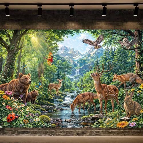 5x3ft Tropical Forest Safari Photography Backdrop Adventure Camper Kids Photography Backdrop Wild Animals for Vacation School Party Decorations Photo Backdrops Photo Booth Props Background - color: Multi8, size: 5X3ft