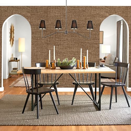 Amiya Grasscloth Brown Wallpaper Peel and Stick Faux Fabric Linen Contact Paper Self Adhesive Coffee Removable Wall Paper for Bedroom Cabinet Liners Decor A Set of17.3"x300" - color: Brown, size: 17.3" x 300"