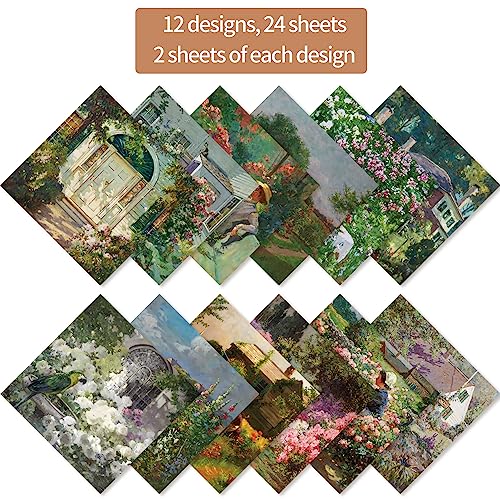 6x6” 160gsm cardstock Single Sided Scrapbooking 24 Papers Pad vintage decoupage scrapbook kit patterned paper junk journal supplies journaling supply scrap paper crafting Courtyard - color: 24sheets-courtyard