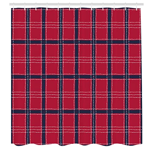 Ambesonne Plaid Shower Curtain, Rectangular Modern Scottish Tartan Stripes Artwork with Stitches Print, Cloth Fabric Bathroom Decor Set with Hooks, 69" W x 70" L, Dark Pink and Blue Violet - color: Dark Pink and Blue Violet, size: 69" W x 70" L