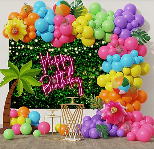 Mocsicka 7x5ft Green Leaves Happy Birthday Backdrop Elegant Greenery Pink Birthday Party Decorations for Women 30th 40th 50th Adult Background Photo Booth Props (Pink, 7x5ft (82x60 inch)) - color: Pink, size: 7x5ft (82x60 inch)