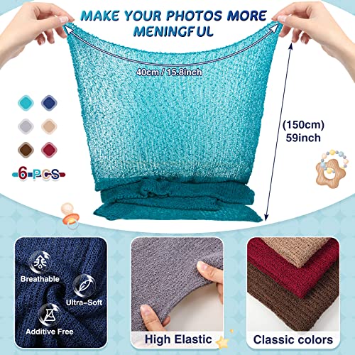 Tudomro 6 Pcs 15.8 x 59'' Newborn Baby Stretch Wraps Set 6 Colors Baby Photography Props Unisex Newborn Long Ripple Wrap Photo Blanket for Girl Boy Christmas DIY Photography(Dark Color) - color: Dark Color