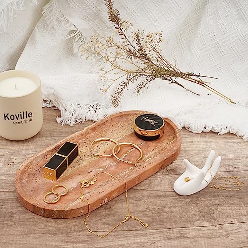 Koville Turkish Natural Travertine Tray, 12"x6" Vanity Decorative Marble Wabi Sabi Decor for Home, Countertop Organizer, Catchall for Perfume, Candles, Jewelry Dish - color: Red Travertine, size: 12" x 6" x 0.8"