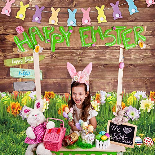 5x7ft Polyester Spring Backdrop Easter Photography Background Eggs Road Sign Wooden Wall Flowers Grass for Kids Newborn Party Decoration Portrait Photo Booth Props - size: 5'x7'