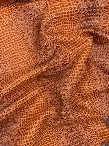 Glossy Two Tone Gator Fake Leather Upholstery, 3D Crocodile Skin Texture Faux Leather PVC Vinyl, 54" Wide (Crush Orange, 18" X 54") - color: Crash Orange, size: 18" X 54"