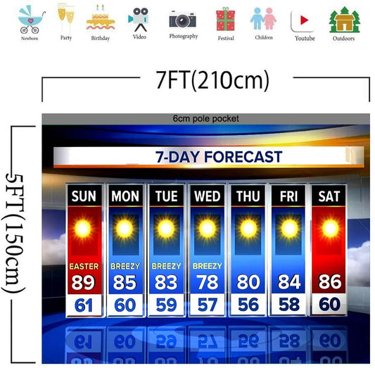 Weather Forecast Backdrop 7x5ft Seven-Day Broadcast Sunny Day Photo Background Business Study Portrait Studio Prop Wallpaper MBMYLU158 - size: cotton polyester-7x5ft