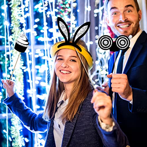 Zonon 24 Pcs Funny Photo Booth Props Class of 2026 Graduation Birthday Wedding Family Class Reunion Prom Disco Party Celebration Decoration Supplies Mix of Hats, Lipstick, Tie(Silvery) - color: Silvery