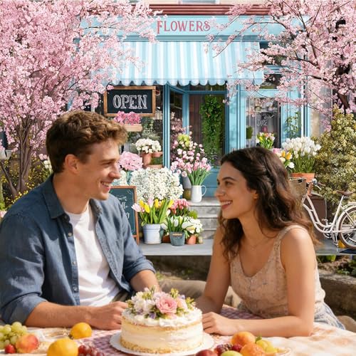 Mocsicka Spring Flowers Backdrop Pink Floral Vintage Photography Background Party Decorations for Birthday Wedding Shower Photo Studio Props (Pink, 7x5ft(82"x60")) - size: 7x5ft(82"x60")