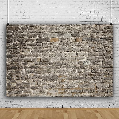 Laeacco Brick Wall Backdrop - 10x8FT Vintage Grey Stone Brick Photography Background for Newborn Baby Shower, Birthday Party Decor, Cake Table Banner, Wallpaper, Portrait Photo Studio Shoot Props - size: 10x8FT