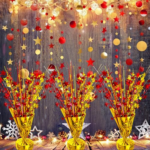6 Pack Metallic Foil Spray Table Centerpiece Decoration Star Brust Glitter Table Topper Decor for Birthday Circus Casino Graduation Christmas New Year's Eve Party Supplies Red Gold - color: Red and Gold