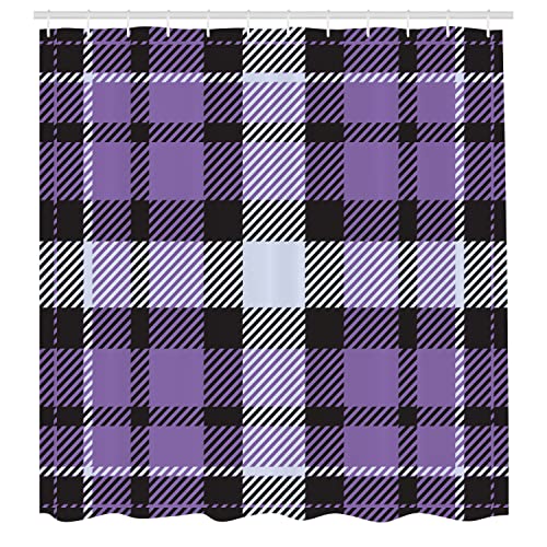 Ambesonne Plaid Shower Curtain, Modern Style Lumberjack Inspired Tartan Design with Squares and Stripes, Cloth Fabric Bathroom Decor Set with Hooks, 69" W x 70" L, Violet Pale Ceil Blue - color: Violet Pale Ceil Blue, size: 69" W x 70" L