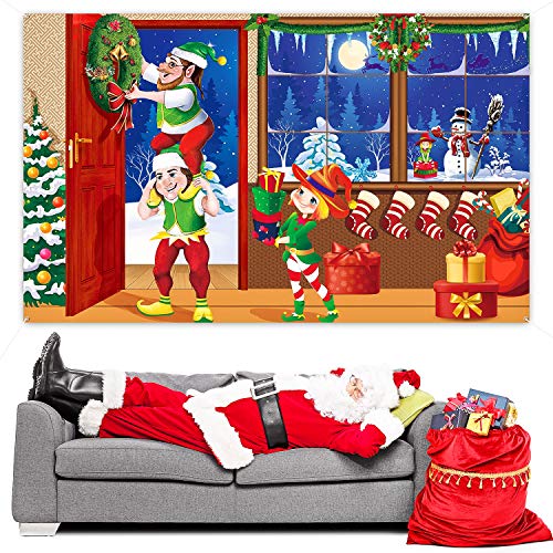 Blulu Merry Christmas Backdrop for Photography Scene Setters Banner Welcome Winter Snow Decorative Xmas Background for Wall Decoration Photo Props (Christmas Elves Green Backdrop) - color: Green Christmas Elves
