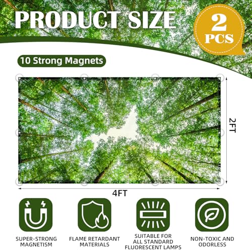 ANGSYLTH 2 Pcs Fluorescent Light Covers - 4 x 2 Feet Covers for Ceiling Lights, Magnetic Light Filters for Classroom, Office, Hospitals, Home (Spring & Forest) - color: Spring & Forest
