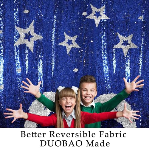 DUOBAO Royal Blue to Silver Mermaid Fabric by The Yard Two Tone Sequin Reversible Unique Quality Sequence Fabrics Mesh Sequins - color: Silver to Royal Blue, size: 1 Yard