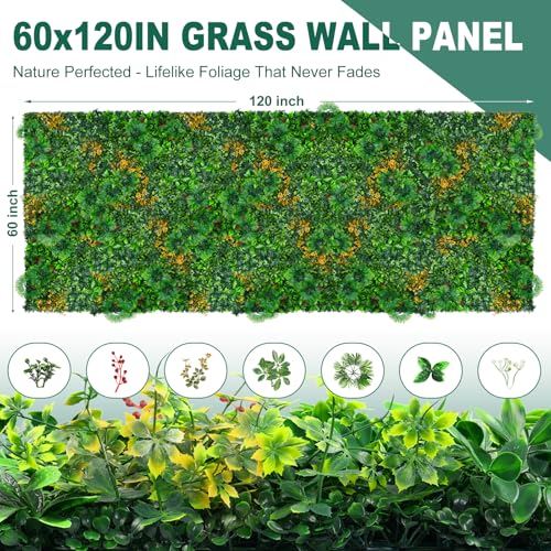 Yangrass Grass Wall Panels, Artificial Hedge Panels Greenery Wall, UV Protected Faux Grass Backdrop Privacy Fence Screen, Greenery Wall for Outdoor Indoor Garden Birthday Wedding Decor - color: Tropical Leave, size: 60x120 in 1pcs