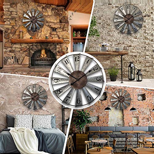 Mrocioa 30inch Windmill Distressed Metal Wall Clocks Rustic Large Decorative Clock Oversized Farmhouse Decor,Non Ticking,Battery Operated - size: 30 inch