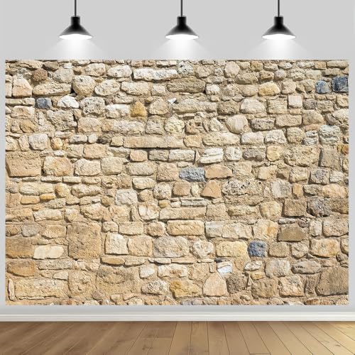 7x5FT Vintage Brick Stone Wall Backdrop Rock Brick Photography Background Party Newborn Decorations Portrait Photoshoot Banner Home Decor Video Booth Studio Photo Props Supplies - size: 7X5FT