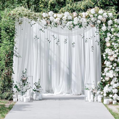 PARTISKY 10x10ft White Chiffon Sheer Backdrop Curtains (2 Panels 5x10ft Each) -Wrinkle-Free Drapes for Wedding, Birthday Party & Photography Stage Decor - color: White, size: 10ft x 10ft