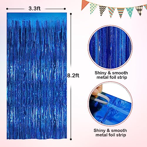 Blue Metallic Tinsel Foil Fringe Curtains, 2 Pack 3.3x8.3 Feet Party Streamer Curtains for Birthday Party Decorations, Halloween Decor, Foil Curtain Backdrop for Bachelorette Party - color: Blue, size: 2 Pack