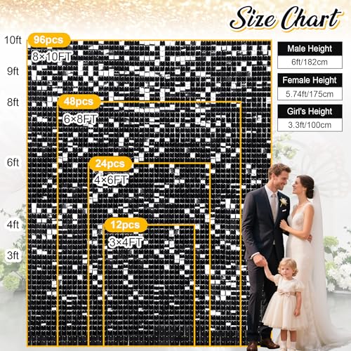 Black Shimmer Wall Backdrop Panels 3ftx4ft Square Shiny Party Sequin Graduation Backdrop Decorations for Birthday Anniversary Halloween Engagement Background - color: Black, size: 3ftx4ft