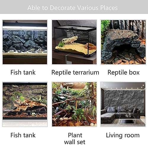 4pcs Rock Terrarium Background,3D Reptile Tank Background Board,Amphibian Stereo Backdrop Wall,Lizard Snake Gecko Spider Chameleon Turtle Fish pet silo Background Decorative Panel - color: grey