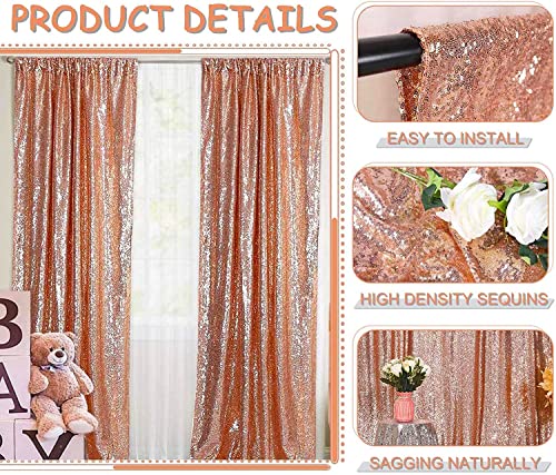 Rose Gold Sequin Backdrop Curtains Glitter Drapes 2FTx8FT 4 Panels for Wedding Birthday Party Decorations Bridal Baby Shower Party Supplies Sparkly Photography Background - color: Rose Gold, size: 2FTx8FT-4PCS